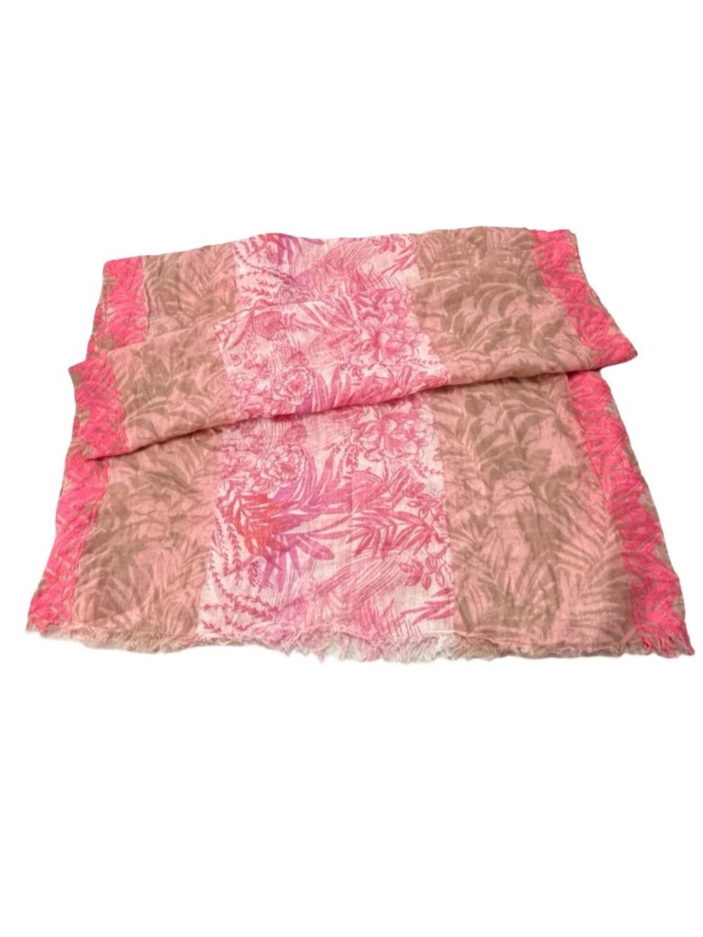 American Eagle Outfitters Pink Brown Tropical Floral Embroidered Scarf 70x24 201